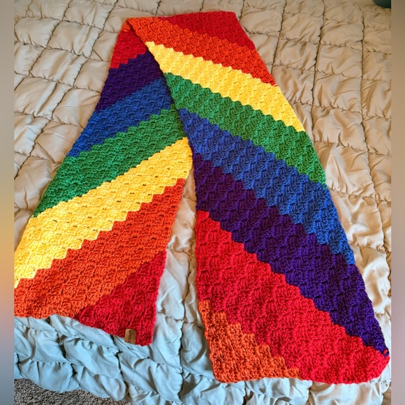 🌈 Handmade Rainbow Crocheted Beanie and Coordinated Scarf 🌈 - Picture 7 of 14